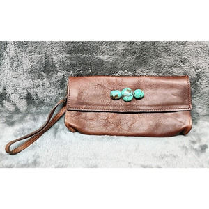 McFadin Stacy & Laurie Brown Leather Natural Turquoise Wallet Clutch Wristlet